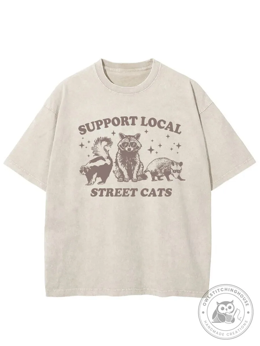 Support Local Street Cats Raccoon Skunk Badger Washed T-Shirt