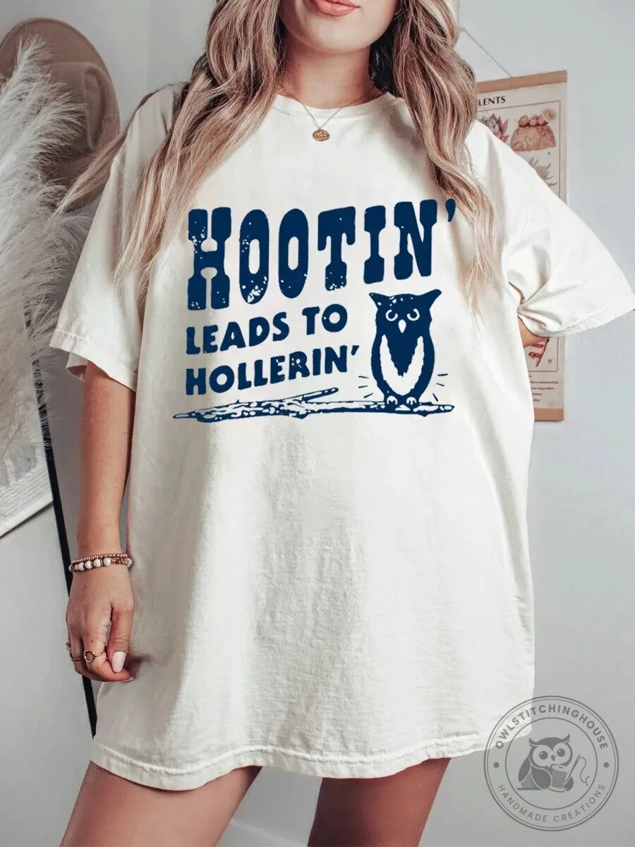 Vintage Hootin' Leads To Hollerin' Owl Graphic T-Shirt