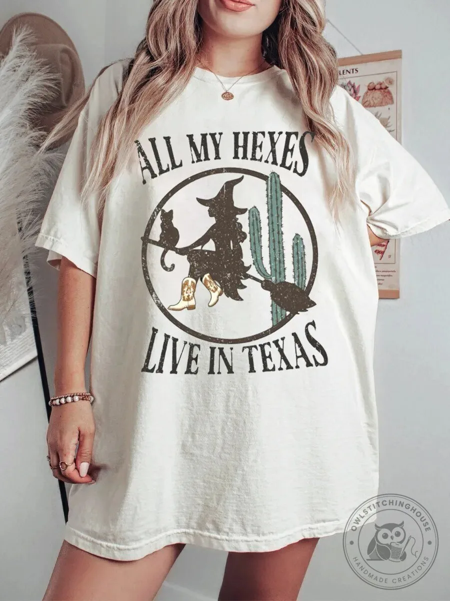 Texas Witchy Halloween Graphic Tee: All My Hexes Reside Here