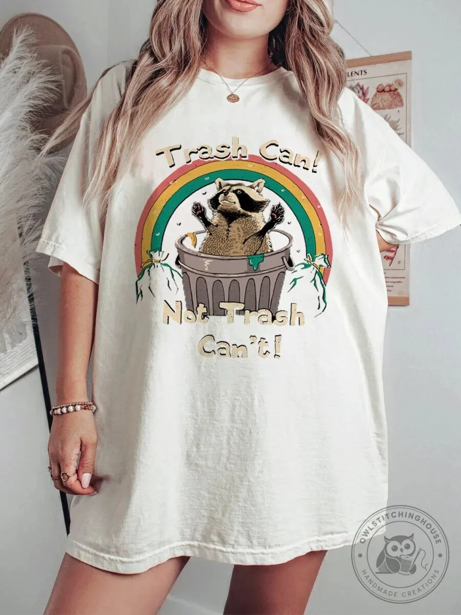 Trash Can Not Trash Can't Raccoon Rainbow Vintage Graphic T-Shirt
